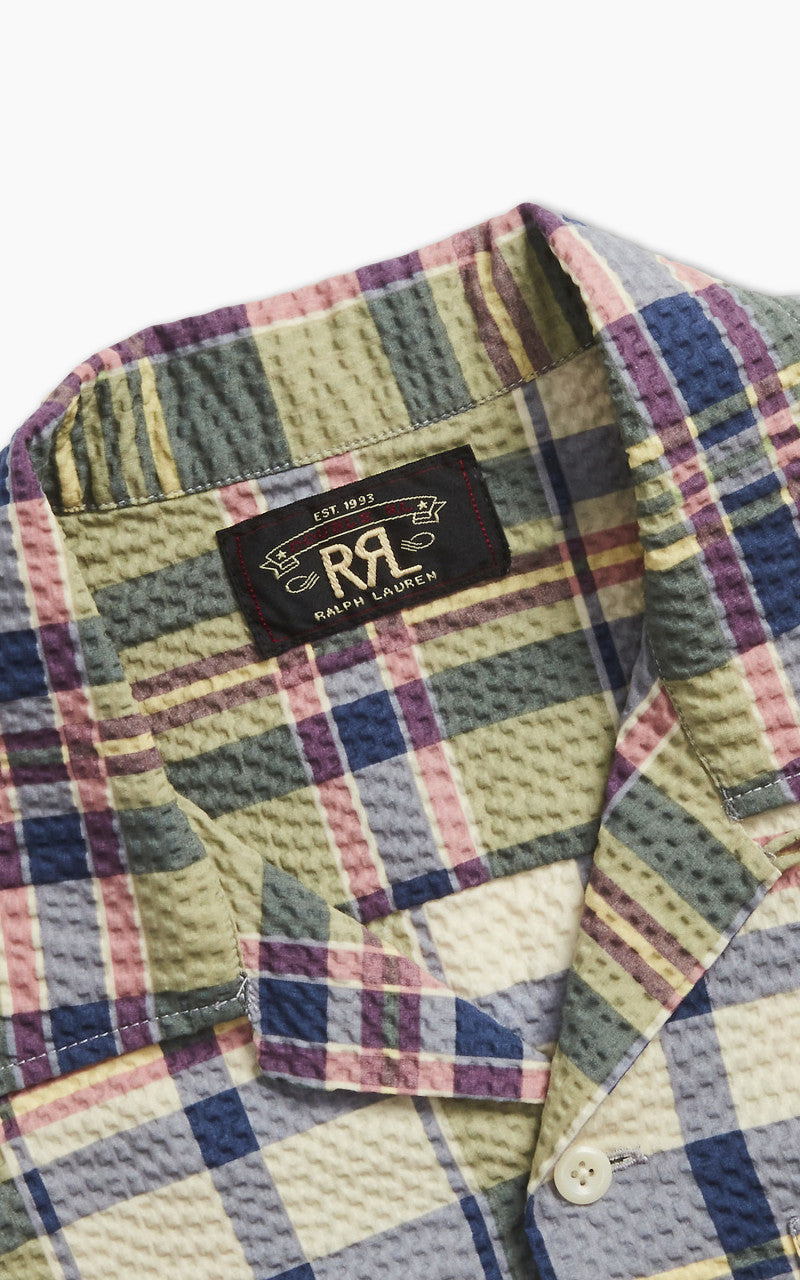 RRL Camp Shirt Madras-Print Seersucker Green/Cream/Muli