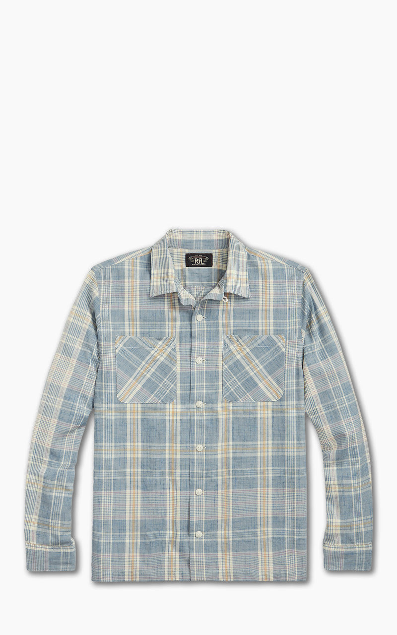 RRL Camp Shirt Towns Madras Light Blue