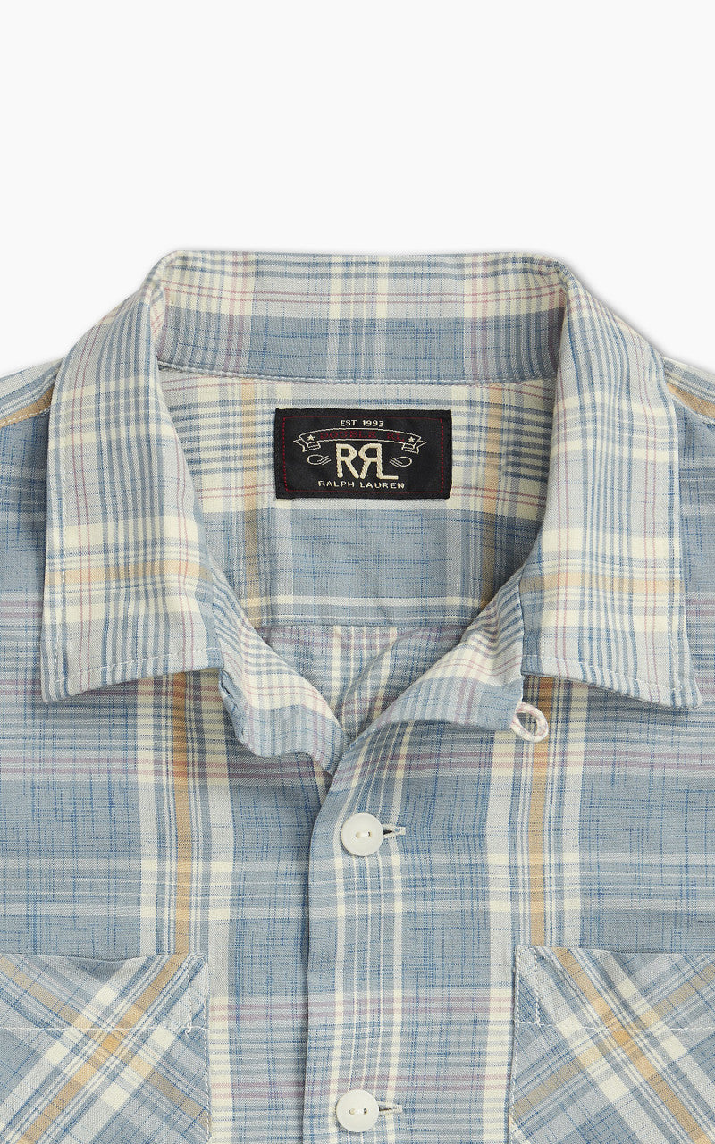 RRL Camp Shirt Towns Madras Light Blue