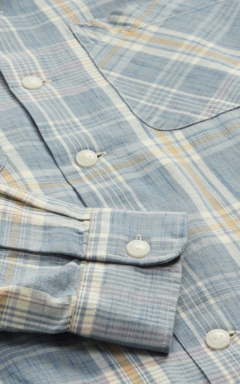 RRL Camp Shirt Towns Madras Light Blue