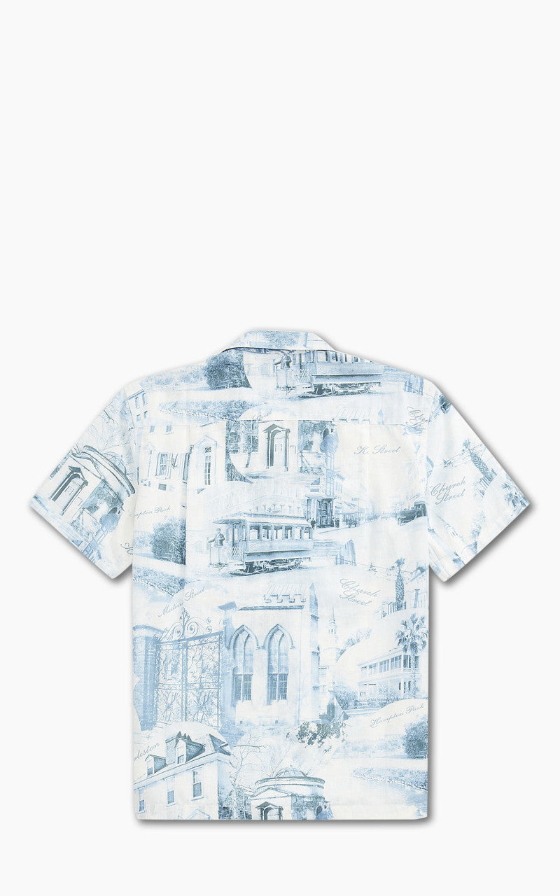 RRL Camp Shirt Postcard-Print Linen-Cotton Cream/Blue