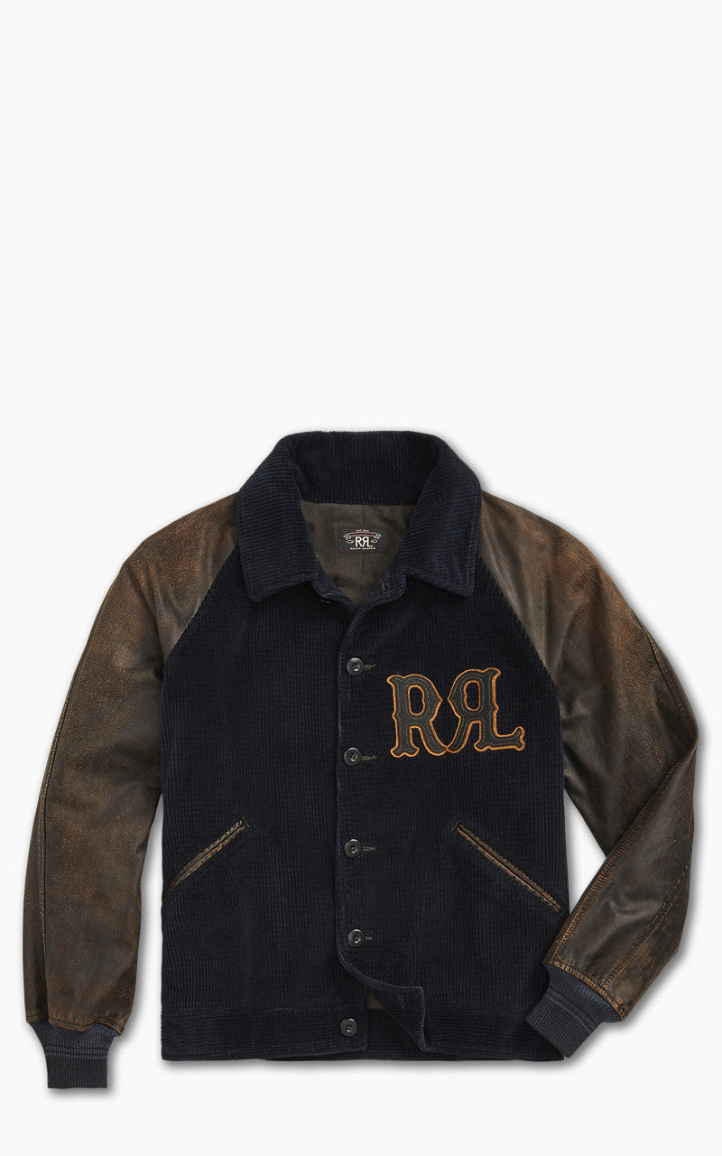RRL Farwell Varsity Appliquéd Corduroy Leather Bomber Jacket