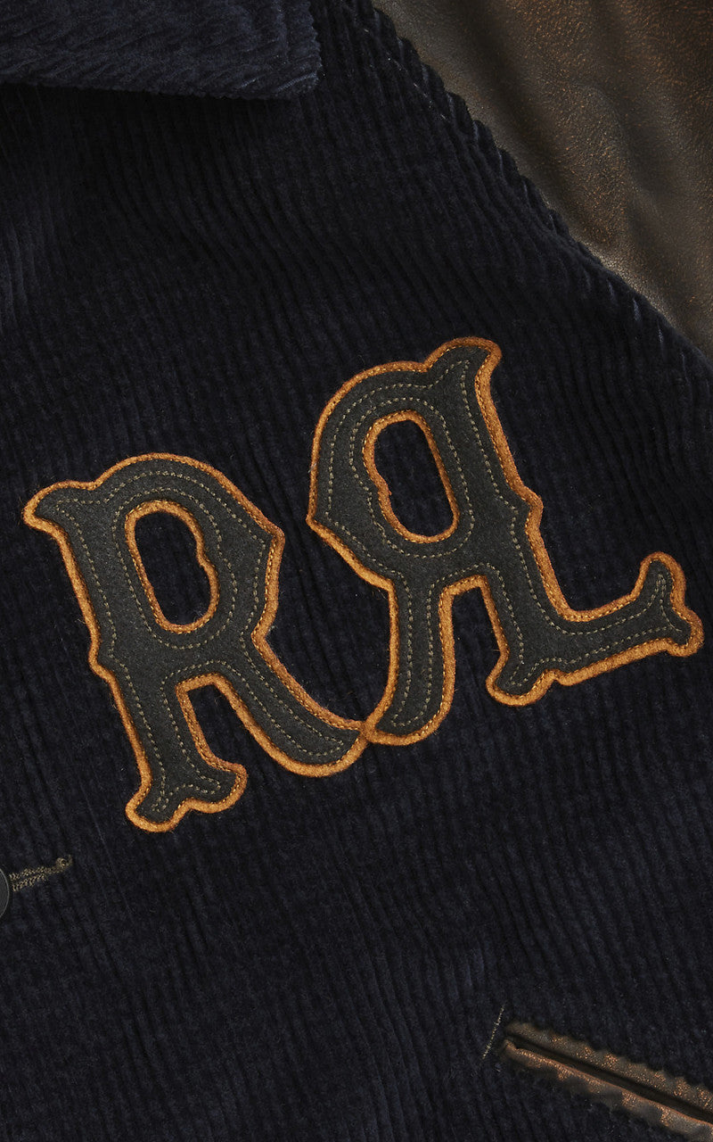 RRL Farwell Varsity Appliquéd Corduroy Leather Bomber Jacket