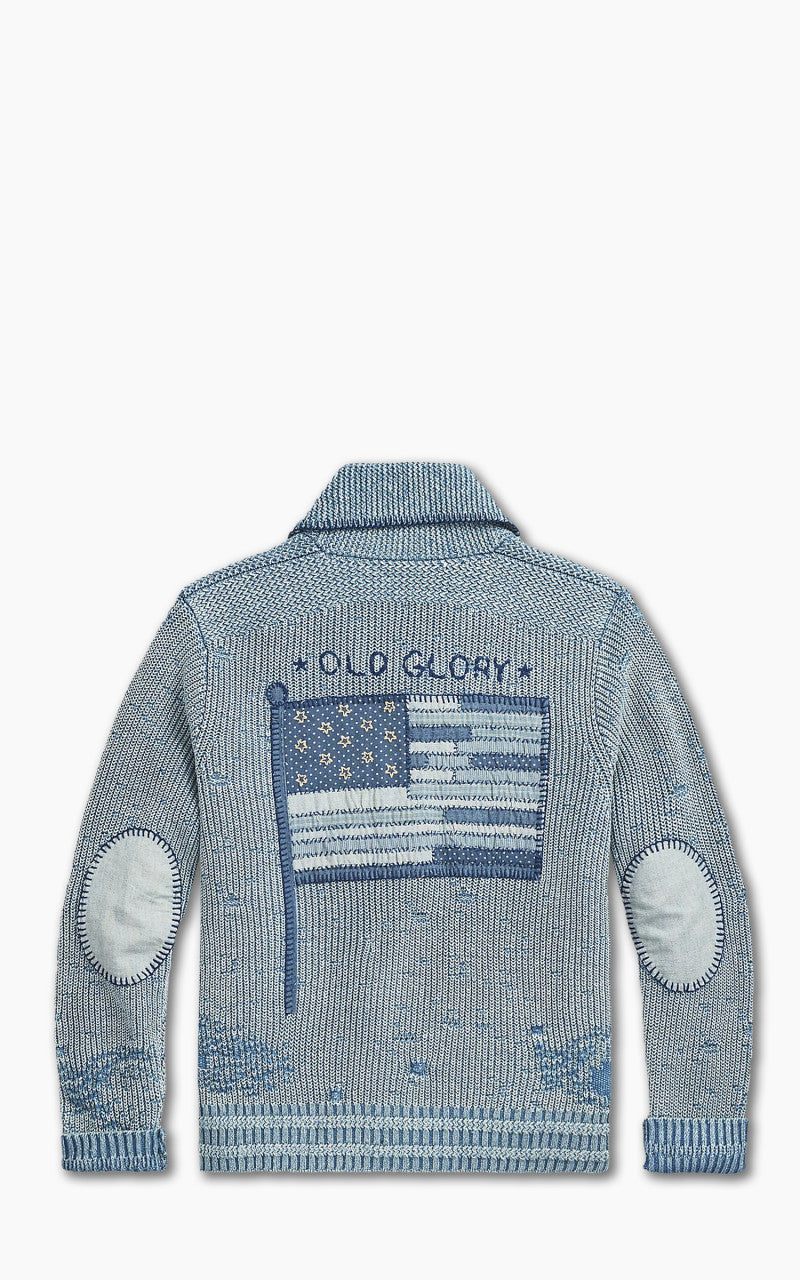 RRL Flag Patchwork Cotton-Blend Cardigan Light Indigo
