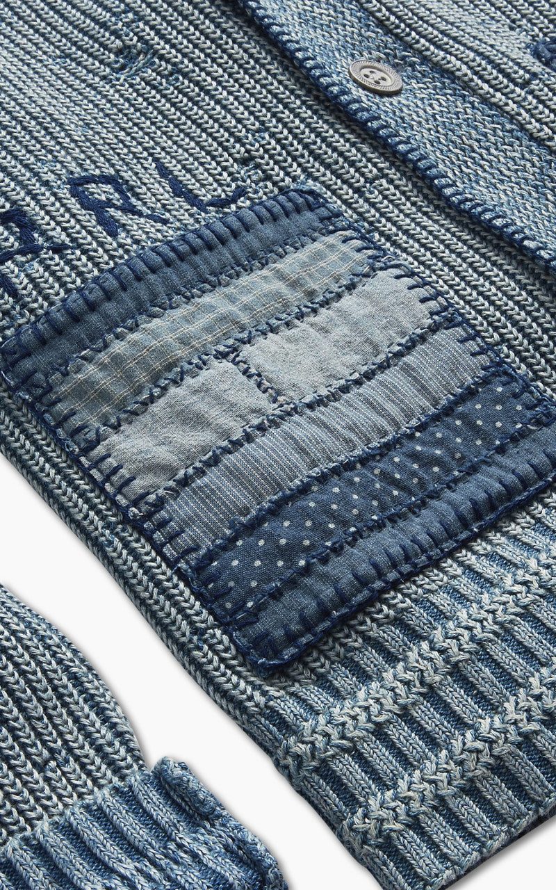 RRL Flag Patchwork Cotton-Blend Cardigan Light Indigo