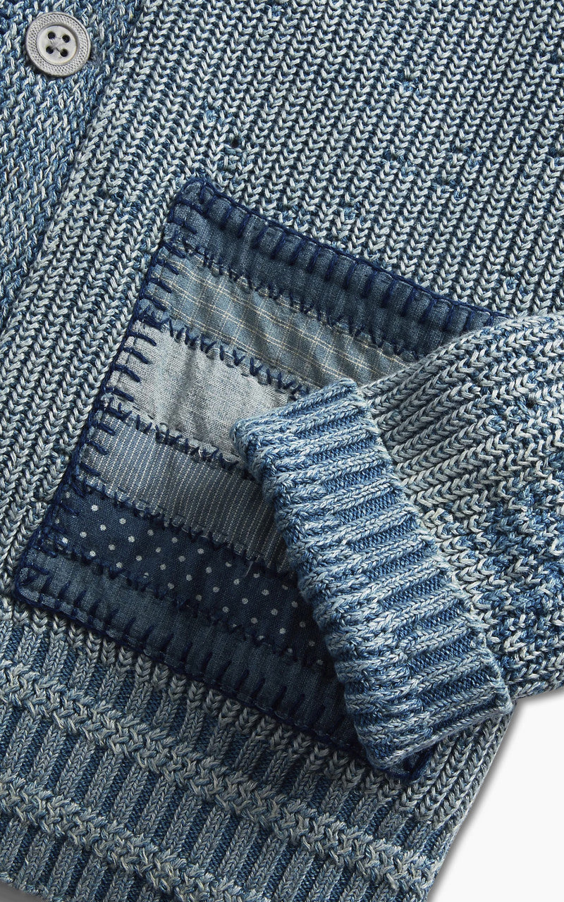 RRL Flag Patchwork Cotton-Blend Cardigan Light Indigo