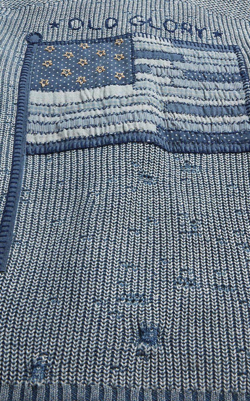 RRL Flag Patchwork Cotton-Blend Cardigan Light Indigo