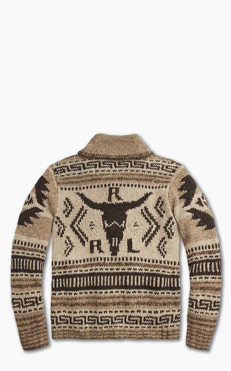 RRL Hand-Knit Linen-Blend Cardigan Brown/Tan/Multi