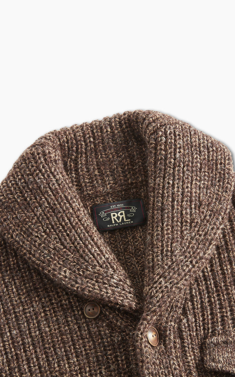 RRL Suede-Trim Marled Shawl Cardigan Brown Tan Marl