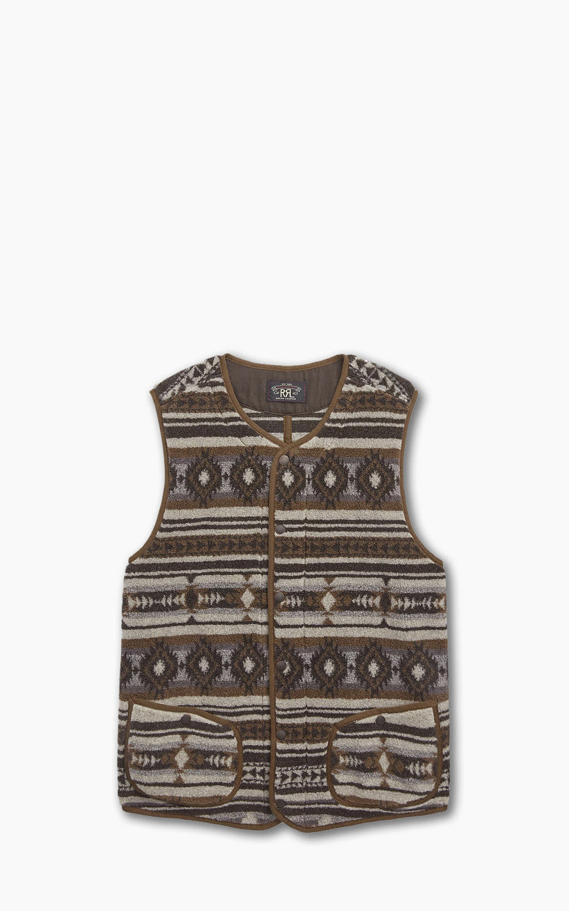 RRL Jacquard Pile Fleece Gilet Brown Multi