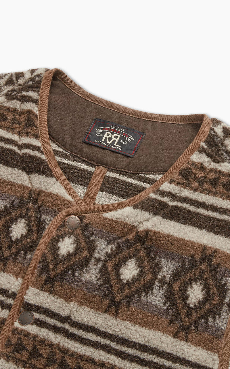 RRL Jacquard Pile Fleece Gilet Brown Multi