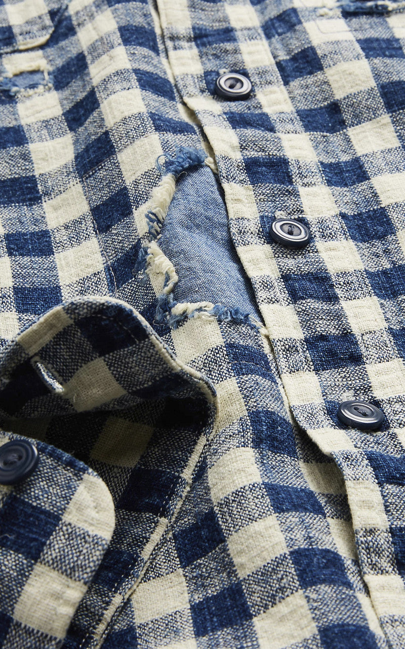 RRL Linen-Cotton Workshirt Indigo Checked