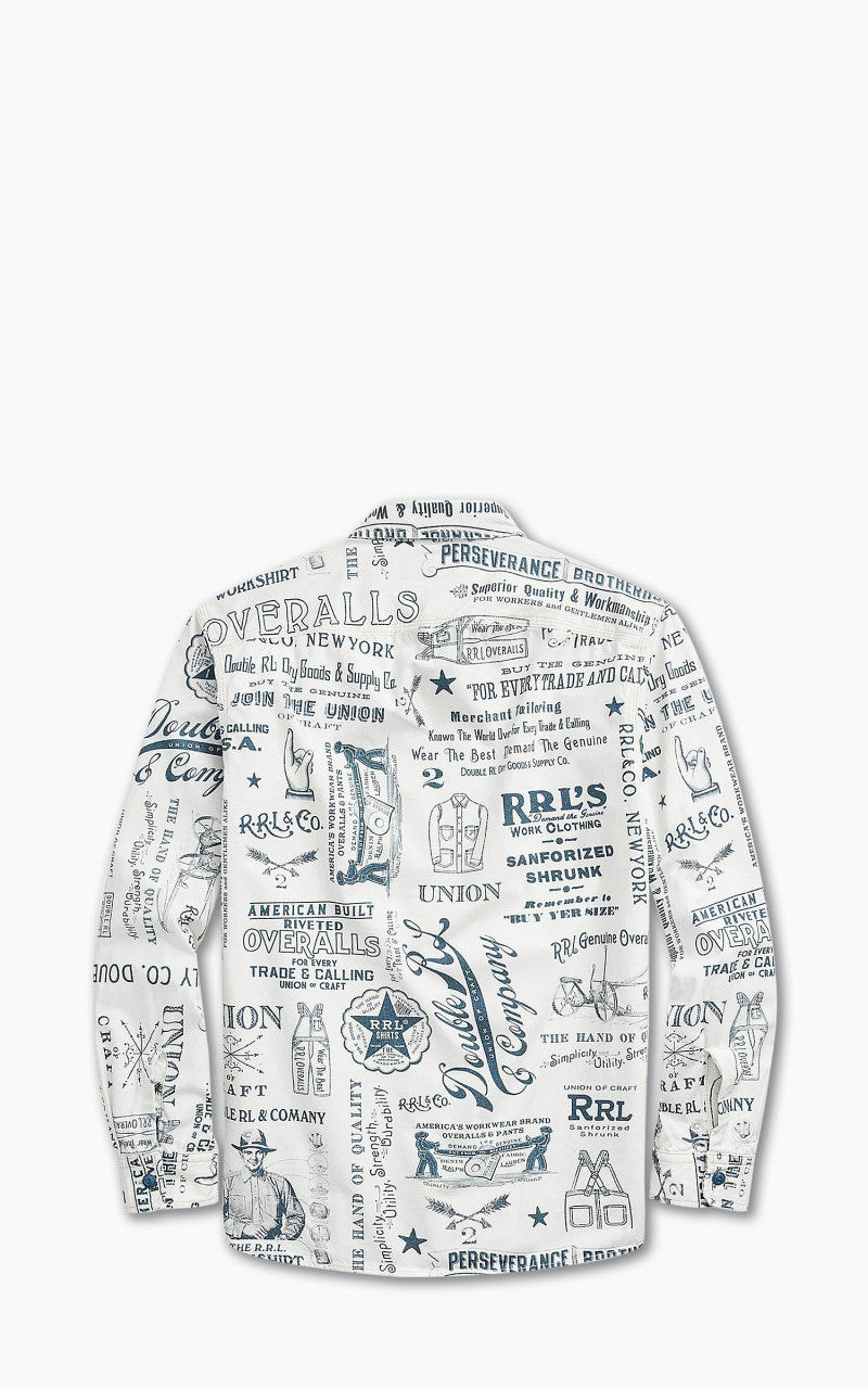 RRL Poplin Graphic Workshirt White/Blue
