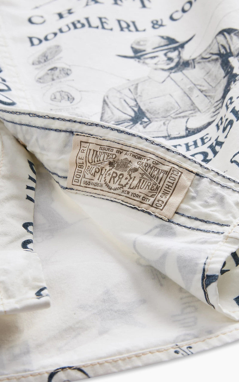 RRL Poplin Graphic Workshirt White/Blue