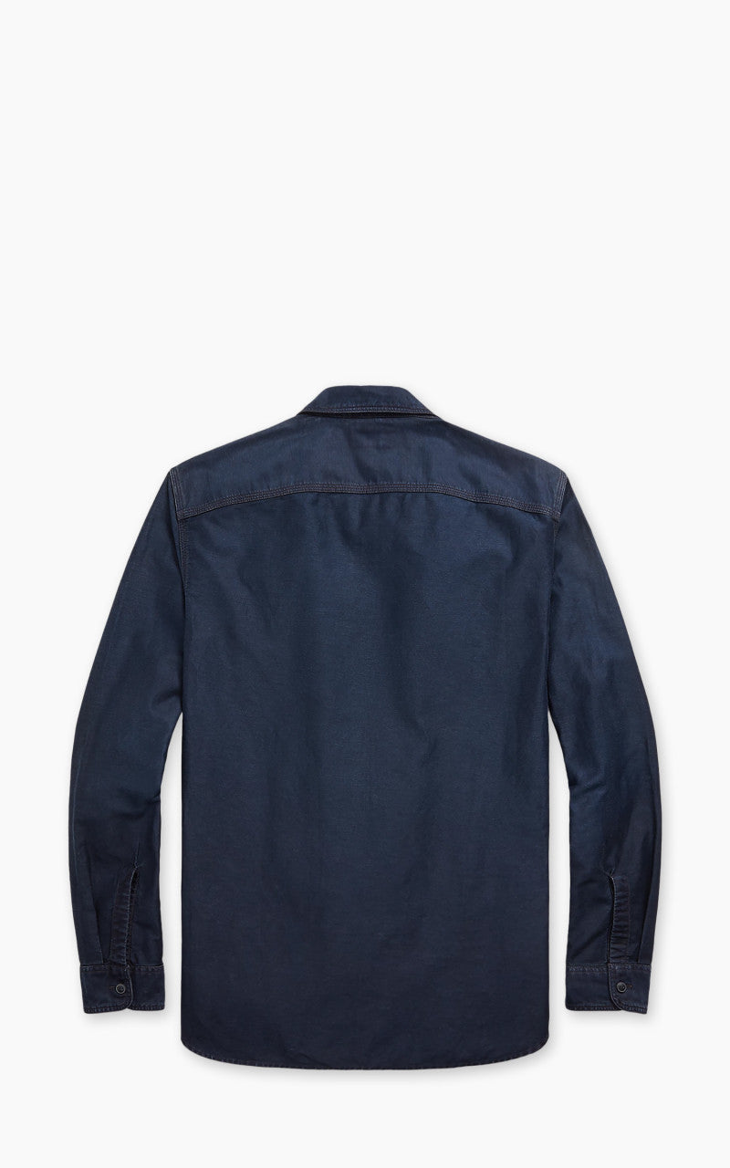 RRL Indigo Cotton-Linen Sateen Workshirt Indigo