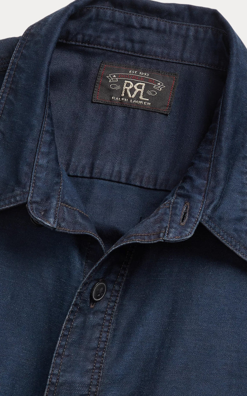 RRL Indigo Cotton-Linen Sateen Workshirt Indigo