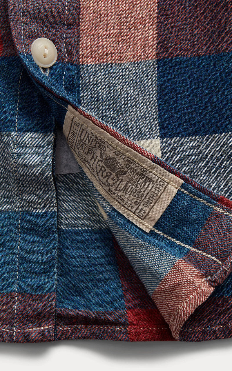 RRL Indigo Plaid Cotton-Linen Workshirt Red/Indigo