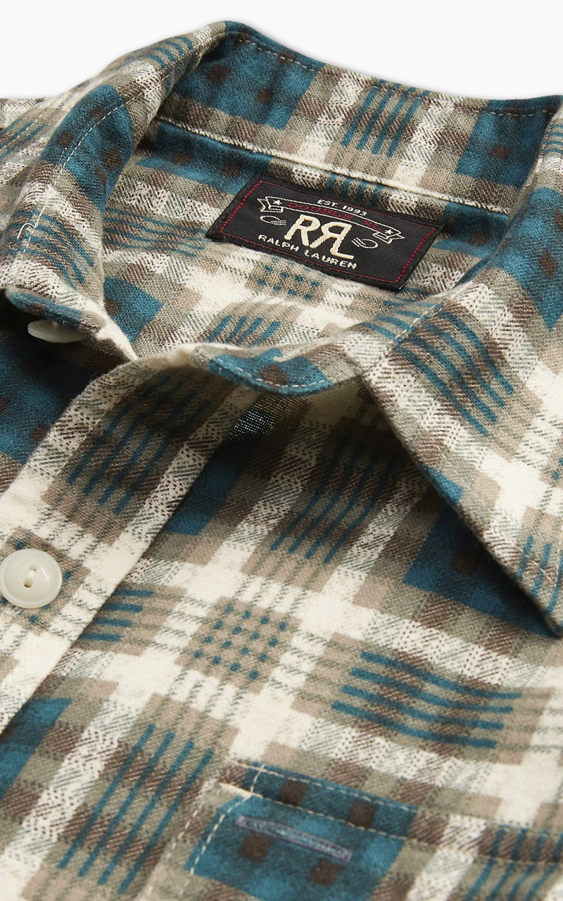 RRL Plaid-Print Chamois Workshirt Green/Multi