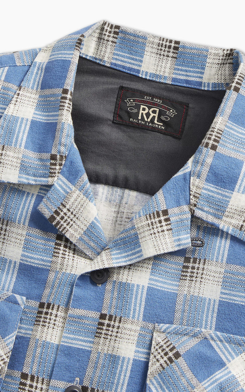 RRL Plaid-Print Chamois Camp Shirt Blue/Multi