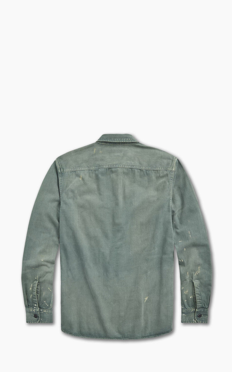 RRL Distressed Twill Workshirt Service Green