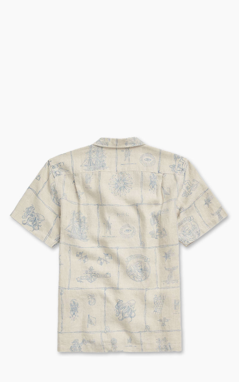 RRL Print Linen Camp Shirt Creme Multi