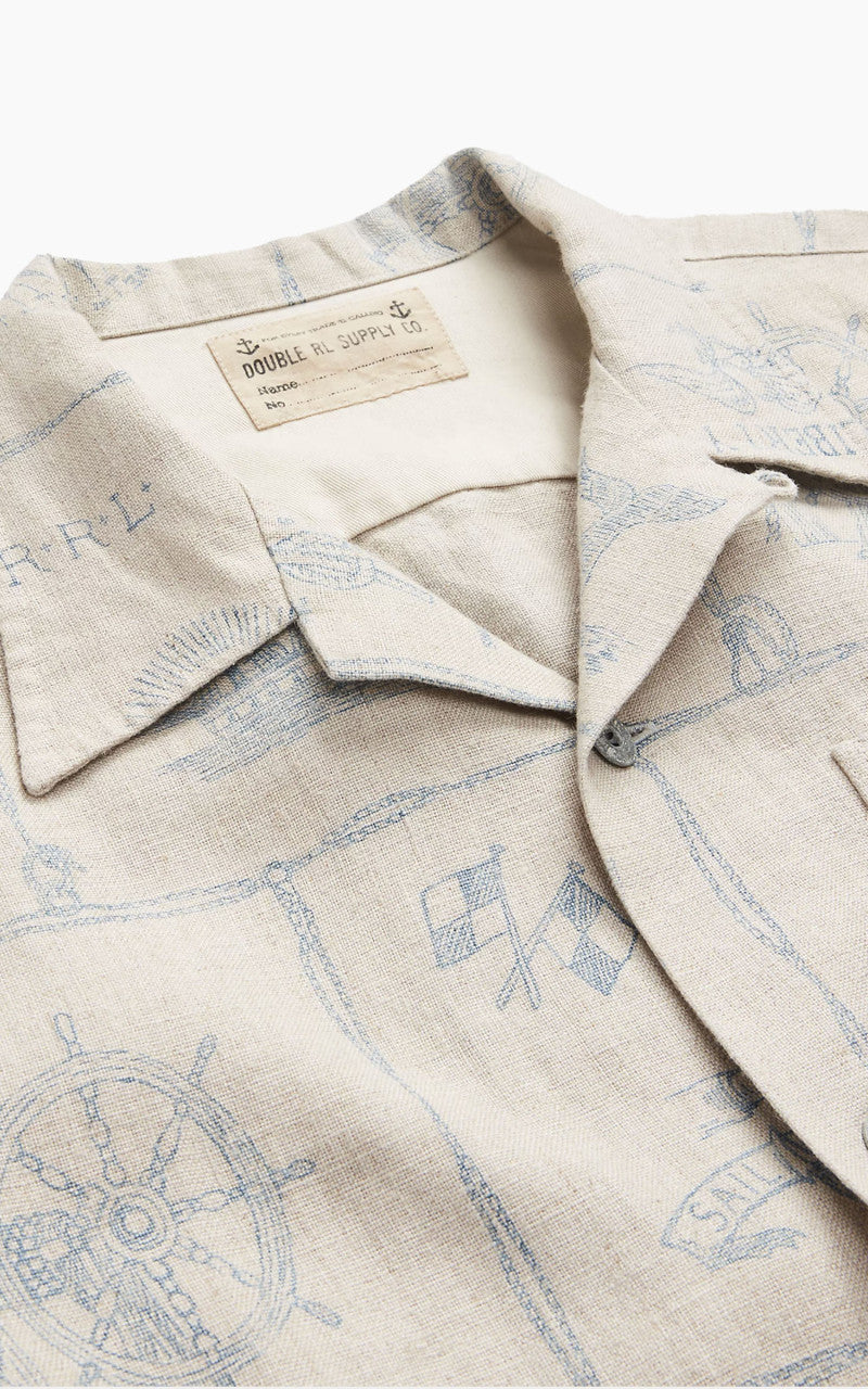 RRL Print Linen Camp Shirt Creme Multi