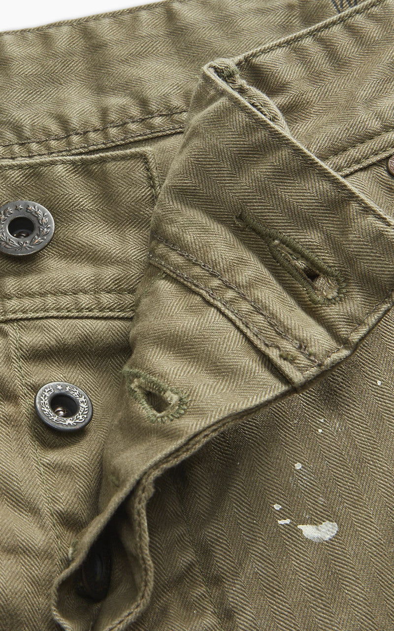 RRL Distressed Herringbone Carpenter Trouser Olive