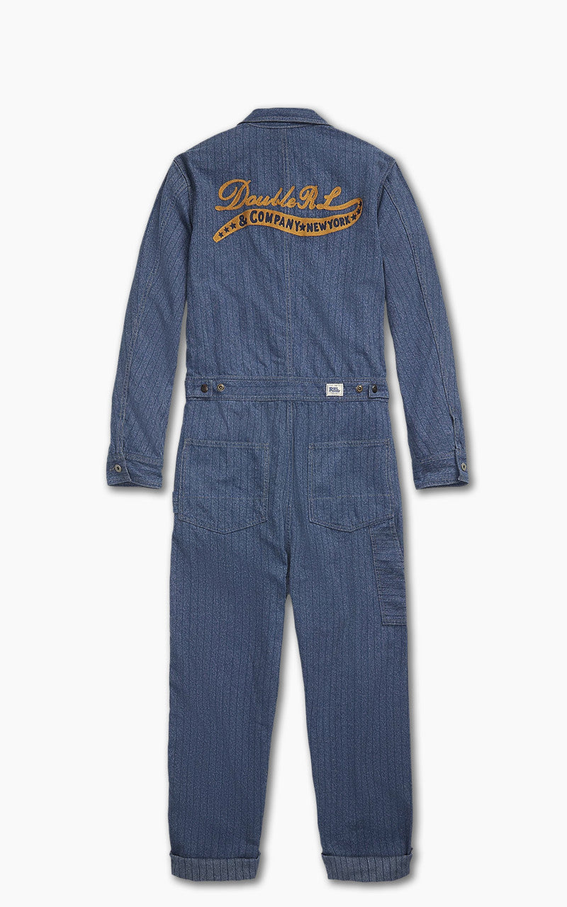 RRL Embroidered Jaspe Twill Coverall Navy/White