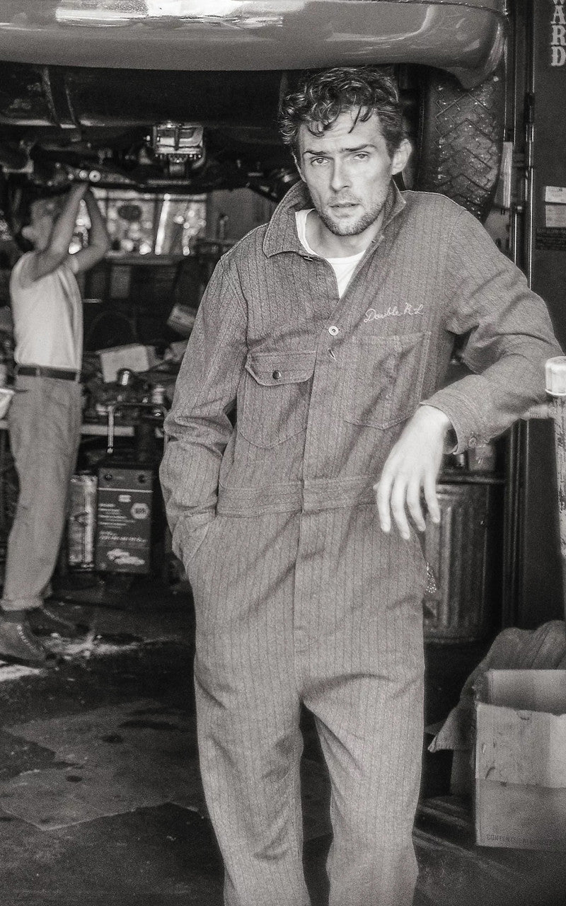 RRL Embroidered Jaspe Twill Coverall Navy/White