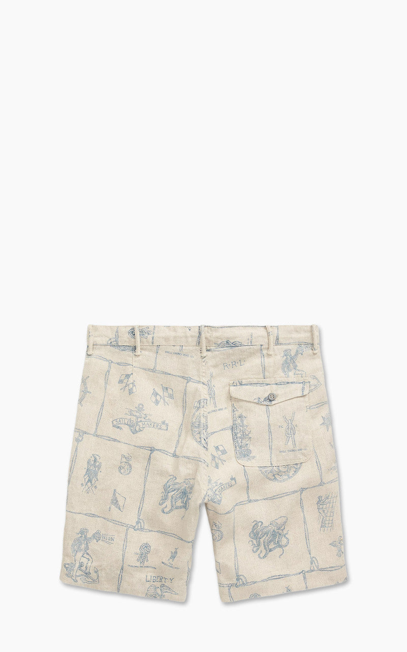 RRL Indigo-Print Linen Short Creme Multi