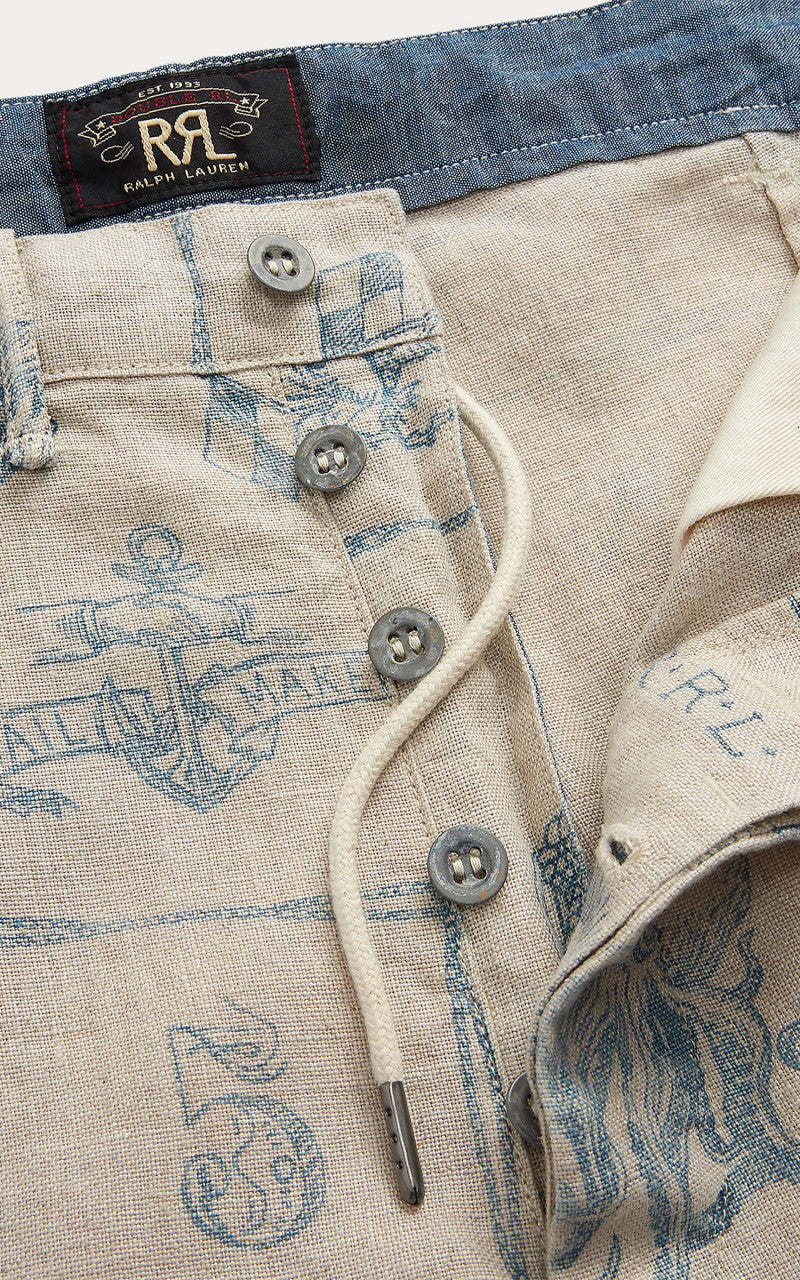RRL Indigo-Print Linen Short Creme Multi