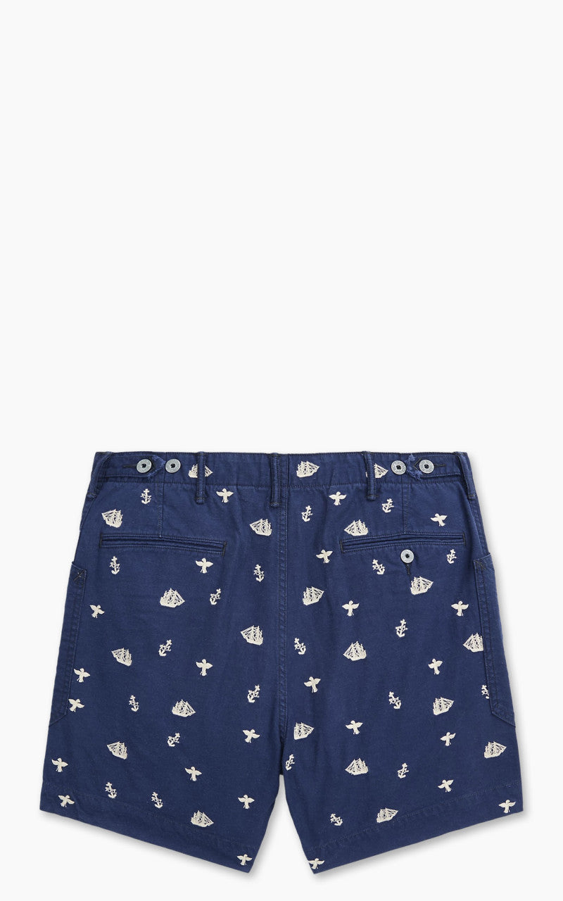 RRL Nautical-Embroidered Twill Short Navy