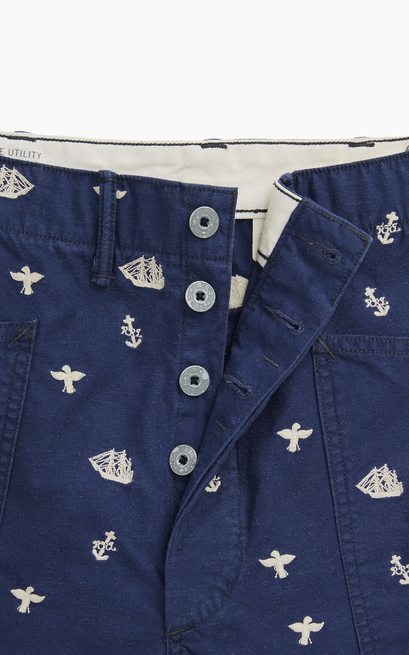 RRL Nautical-Embroidered Twill Short Navy