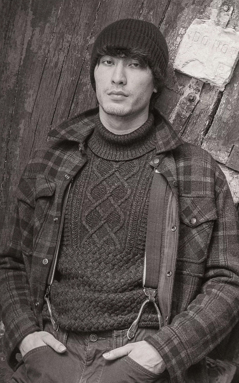 RRL Plaid Wool Workshirt Jumper Navy/Black