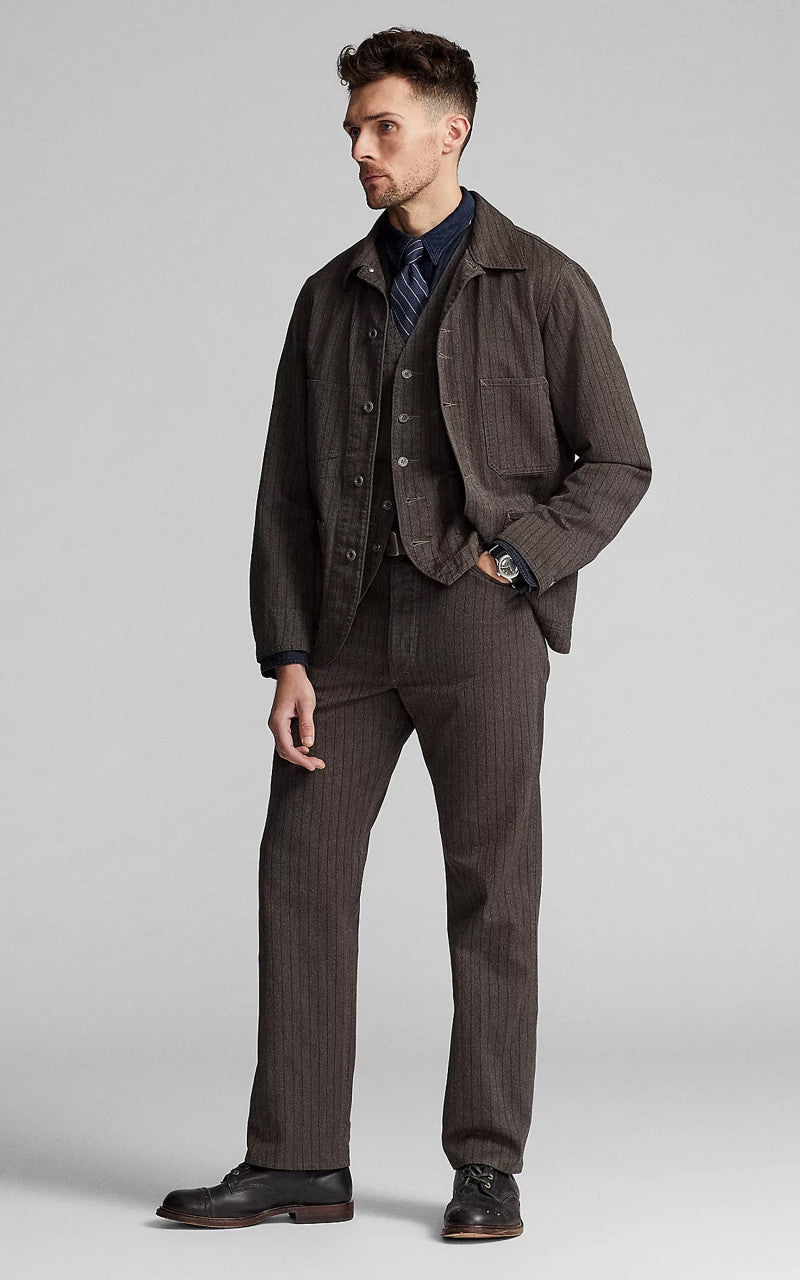 RRL Striped Jaspe Twill Jacket Black/White