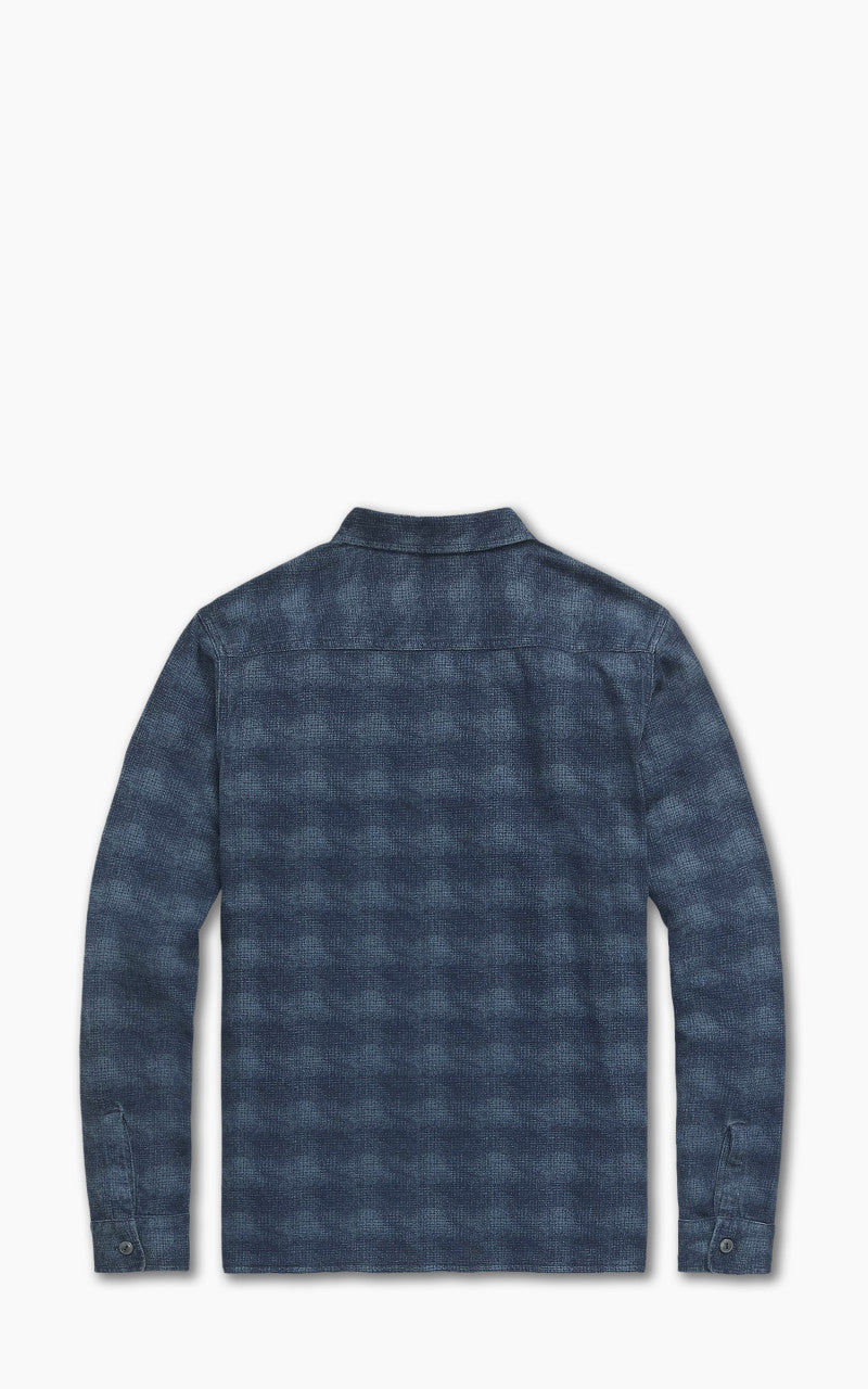 ミ*ン様 RRL 1920s PLEATED POPOVER RRL Plaid-Print Jersey Popover Workshirt Navy/Blue