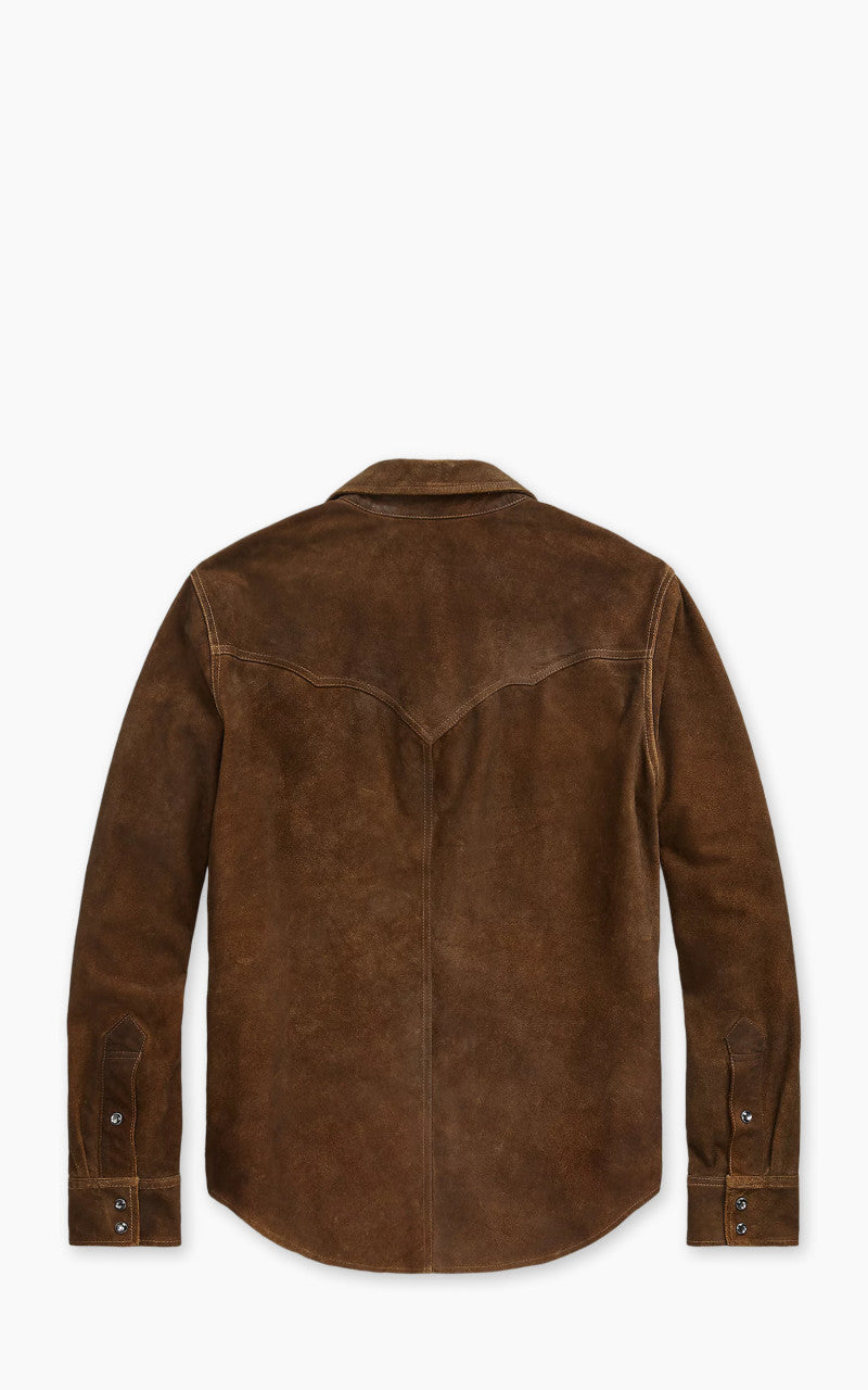 RRL Willett Roughout Suede Western Overshirt Brown