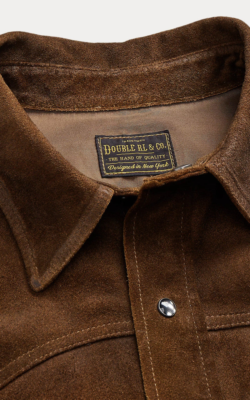 RRL Willett Roughout Suede Western Overshirt Brown
