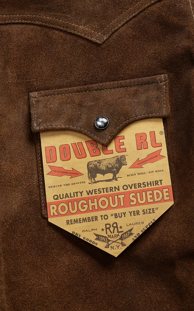 RRL Willett Roughout Suede Western Overshirt Brown