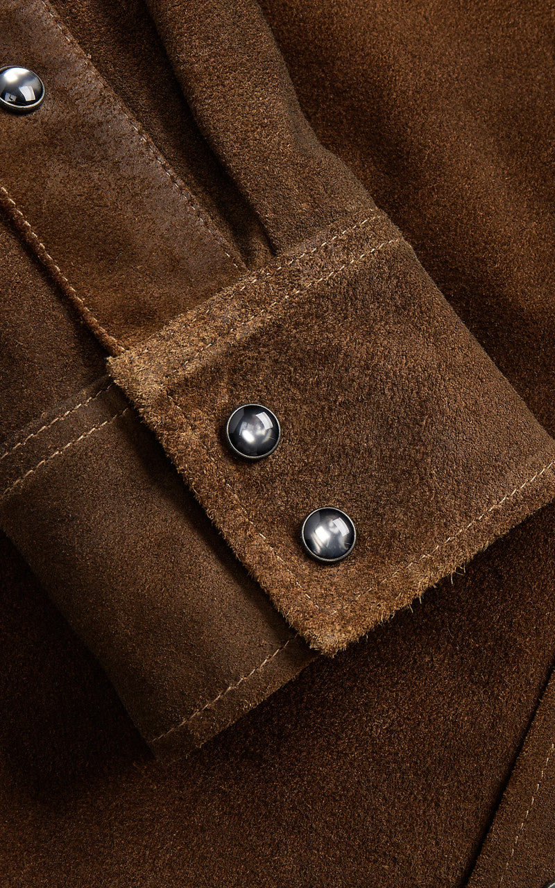 RRL Willett Roughout Suede Western Overshirt Brown