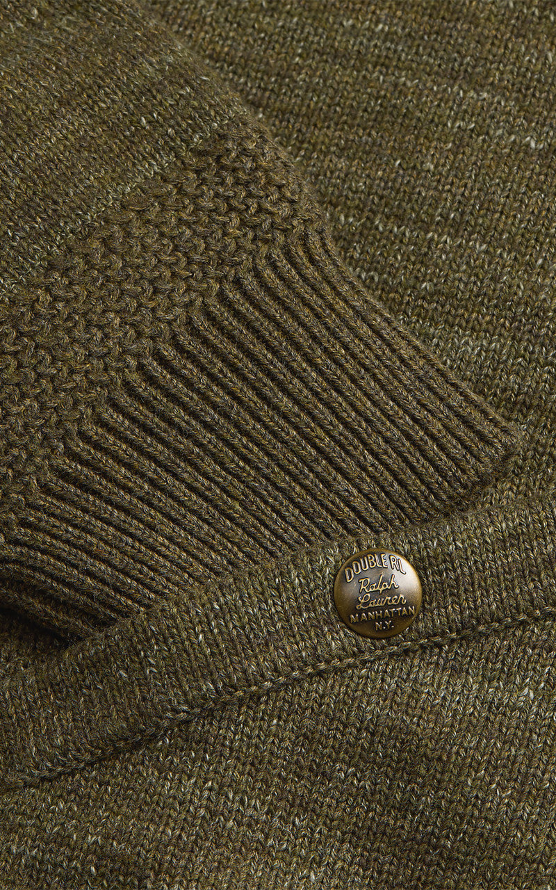 RRL Cotton Wool Full Zip Cardigan Sweater Olive Heather