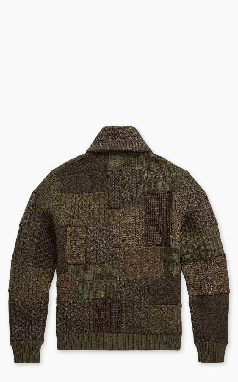 RRL Patchwork Shawl Collar Cardigan Olive Multi
