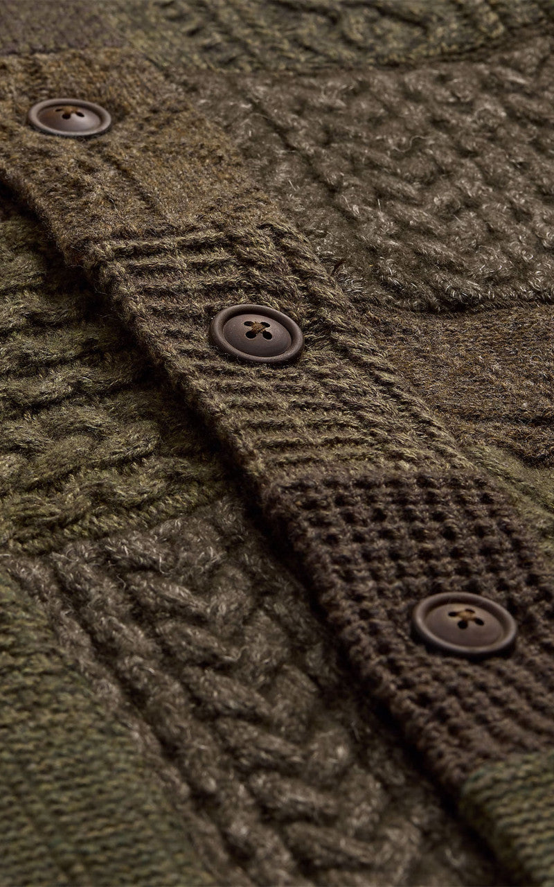 RRL Patchwork Shawl Collar Cardigan Olive Multi