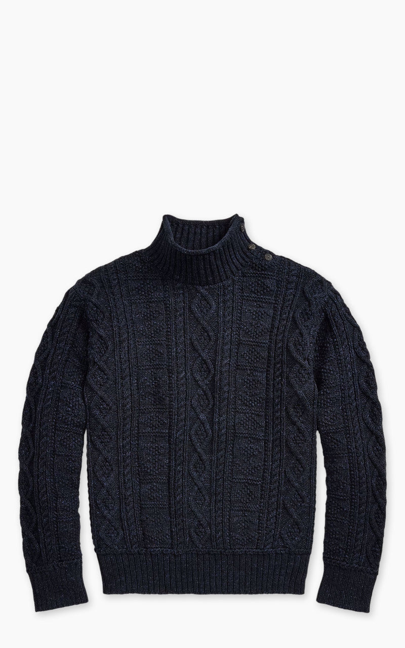 RRL Cable Mock Neck Pullover Dark Navy Heather