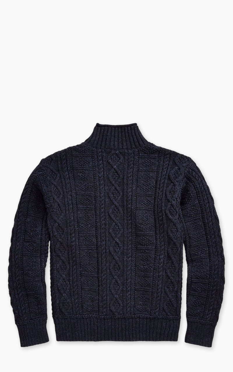 RRL Cable Mock Neck Pullover Dark Navy Heather