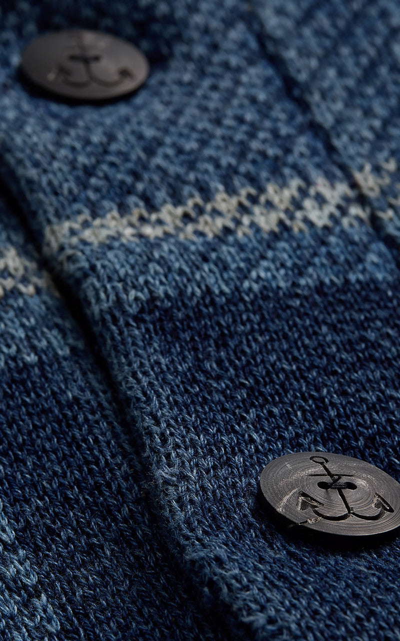 RRL Indigo Plaid Shawl Collar Cardigan Blue Multi