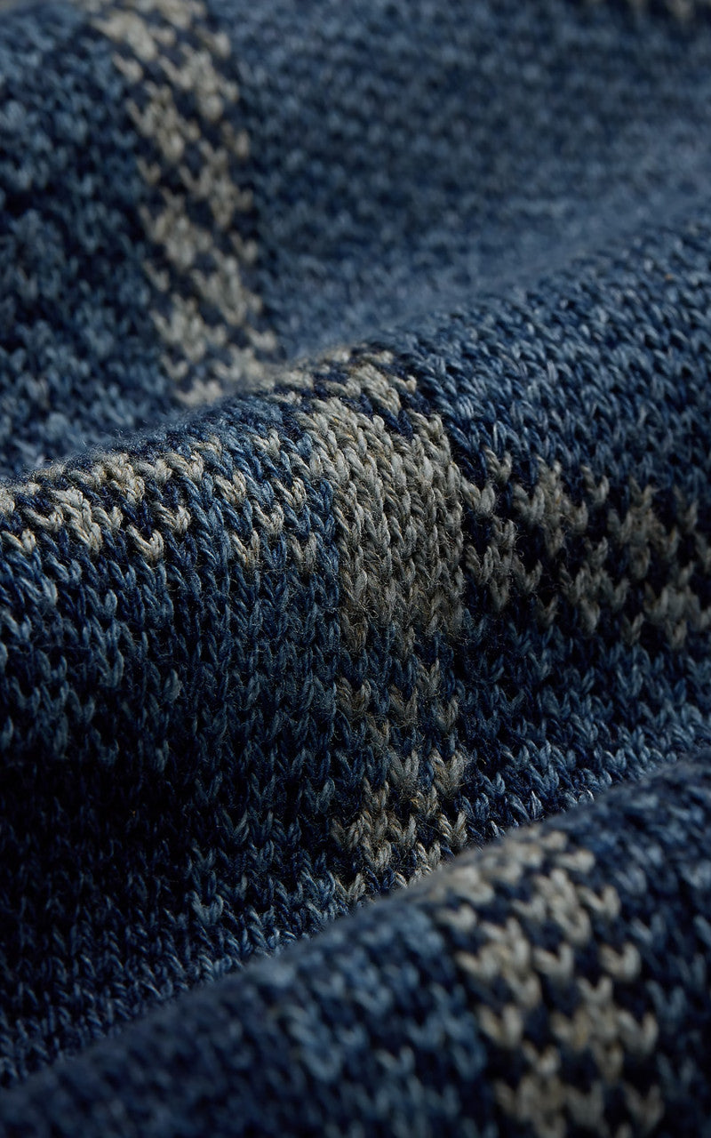 RRL Indigo Plaid Shawl Collar Cardigan Blue Multi