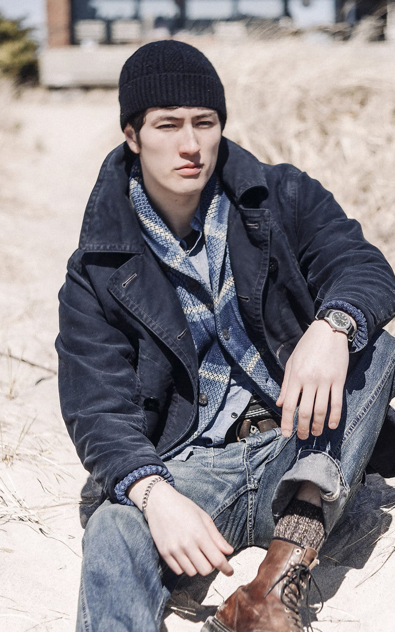 RRL Indigo Plaid Shawl Collar Cardigan Blue Multi
