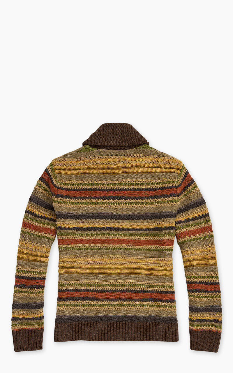 RRL Striped Wool Shawl Collar Cardigan Brown Multi