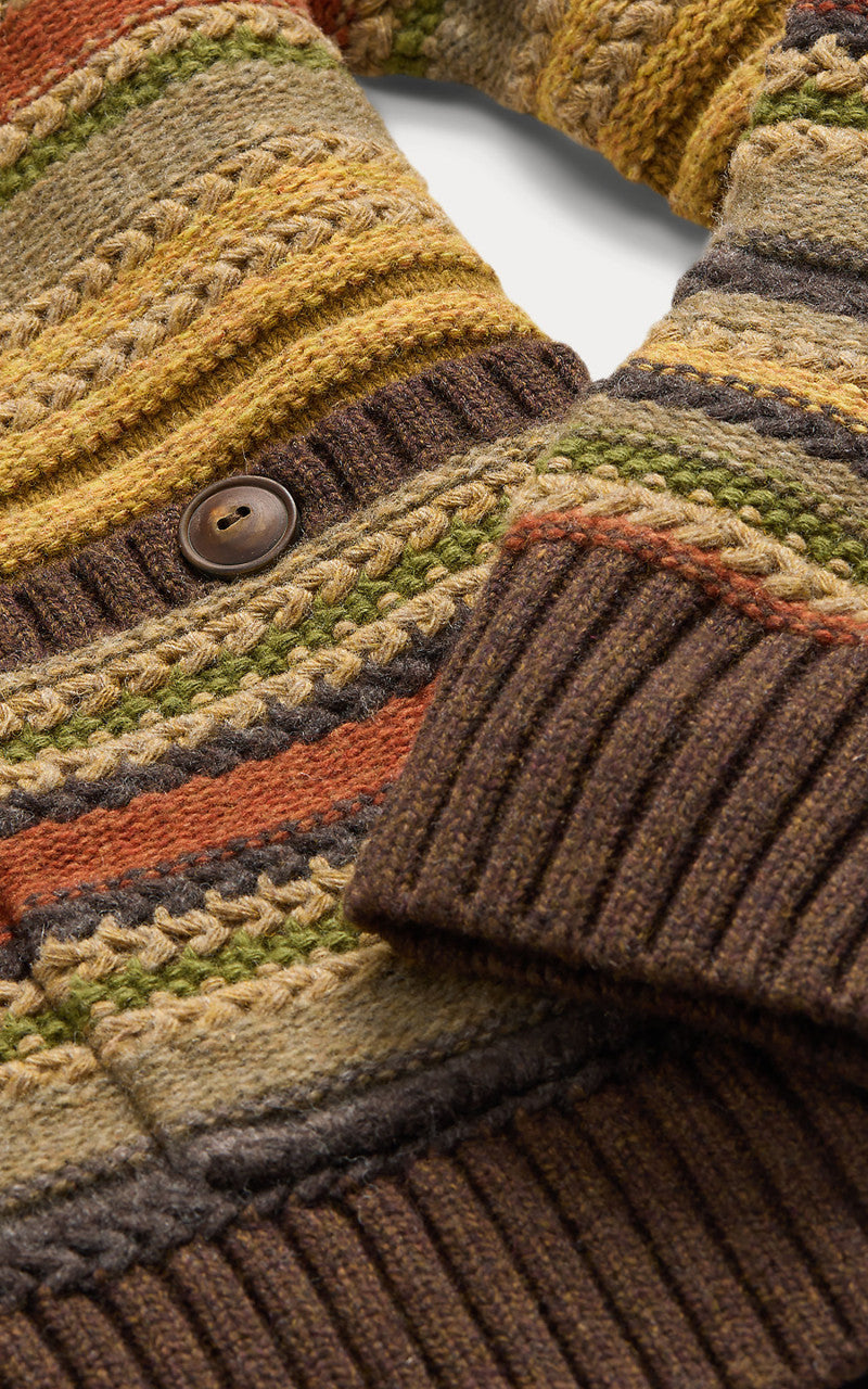 RRL Striped Wool Shawl Collar Cardigan Brown Multi